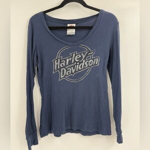 Harley Davidson Women's Henley V Neck Long Sleeve 2013 Nevada Navy Size Medium